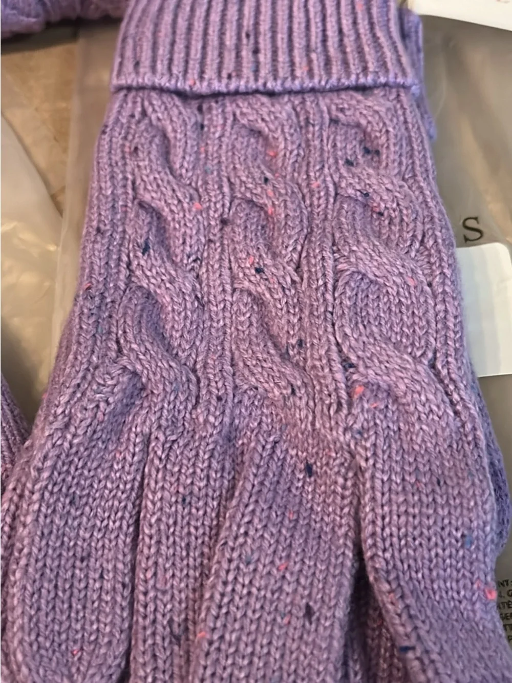 Talbots Lavender Cable-Knit Hat, Scarf & Gloves Set